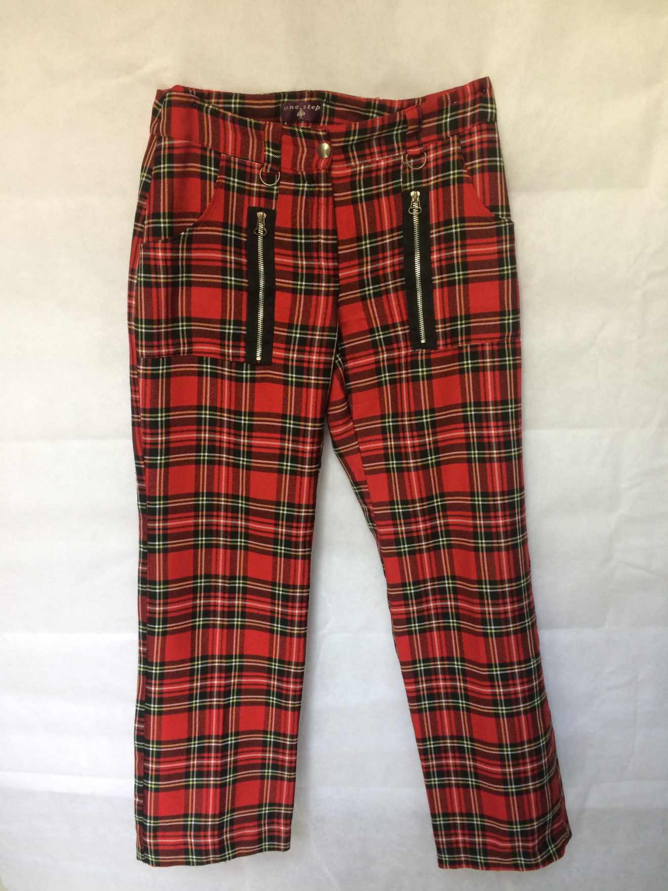 Pantalon Slim Tartan Rouge Vintage Années 60 - Taille 30 à 40 - Neuf Avec Étiquettes